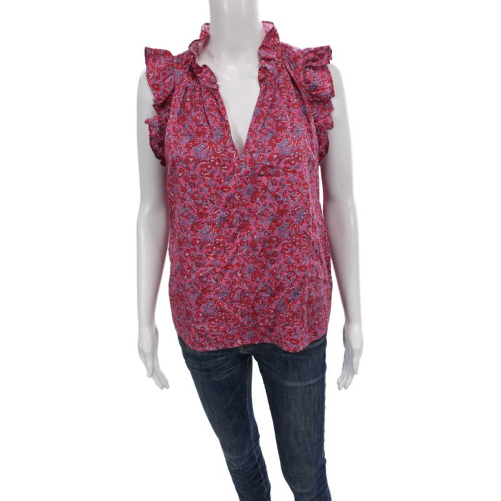 Xirena Womens Pink Floral Cotton V-Neck Sleeveless Tunic Blouse Size S